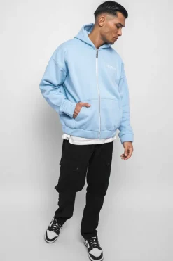 Zipper<Dropsize Super Heavy Oversize Blank Zip Hoodie Baby Blue