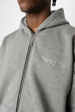 Zipper<Dropsize Super Heavy Oversize Blank Zip Hoodie Dark Grey