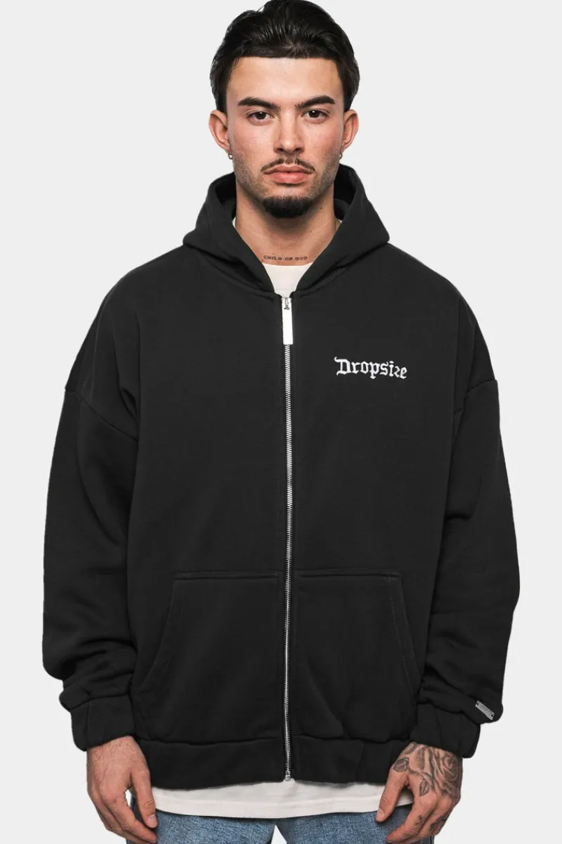 Zipper<Dropsize Super Heavy Oversize Blank Zip Hoodie Washed Black