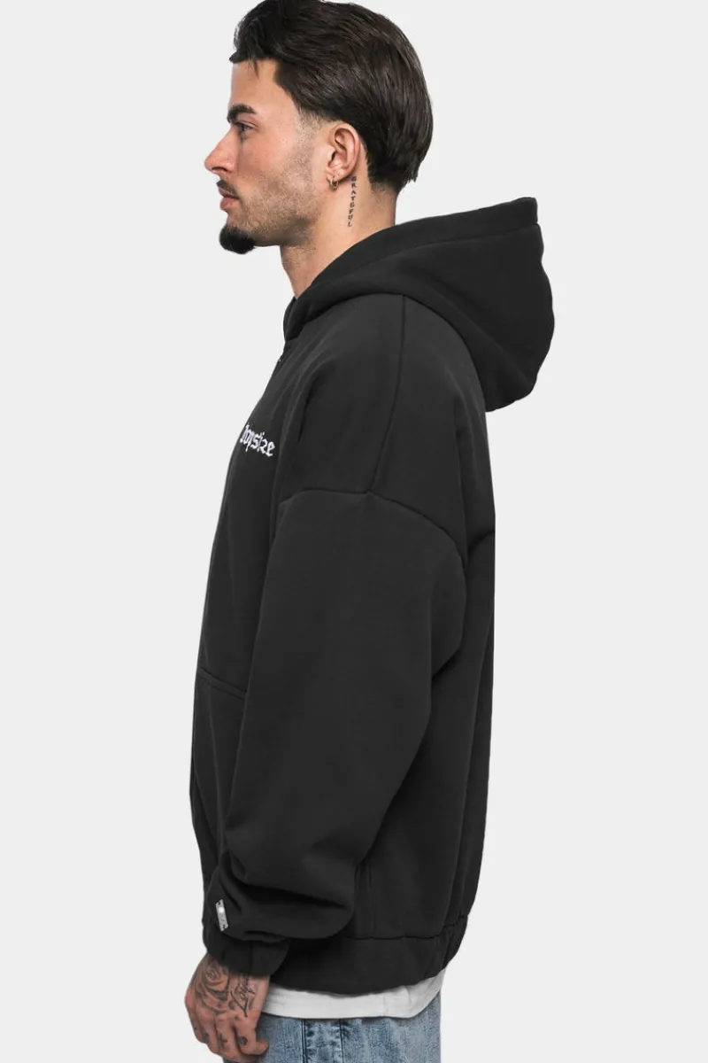 Zipper<Dropsize Super Heavy Oversize Blank Zip Hoodie Washed Black