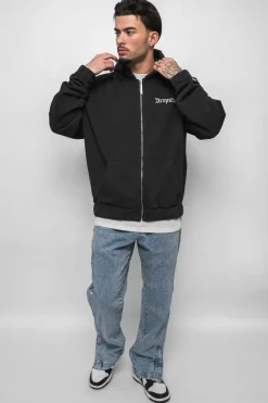 Zipper<Dropsize Super Heavy Oversize Blank Zip Hoodie Washed Black