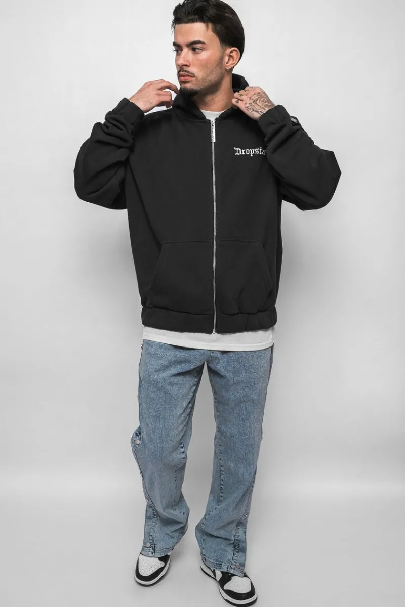 Zipper<Dropsize Super Heavy Oversize Blank Zip Hoodie Washed Black