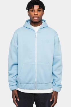 Zipper<Dropsize Super Heavy Oversized Hd Print Zip-Hoodie Baby Blue