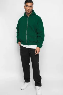 Zipper<Dropsize Super Heavy Oversized Hd Print Zip-Hoodie Green