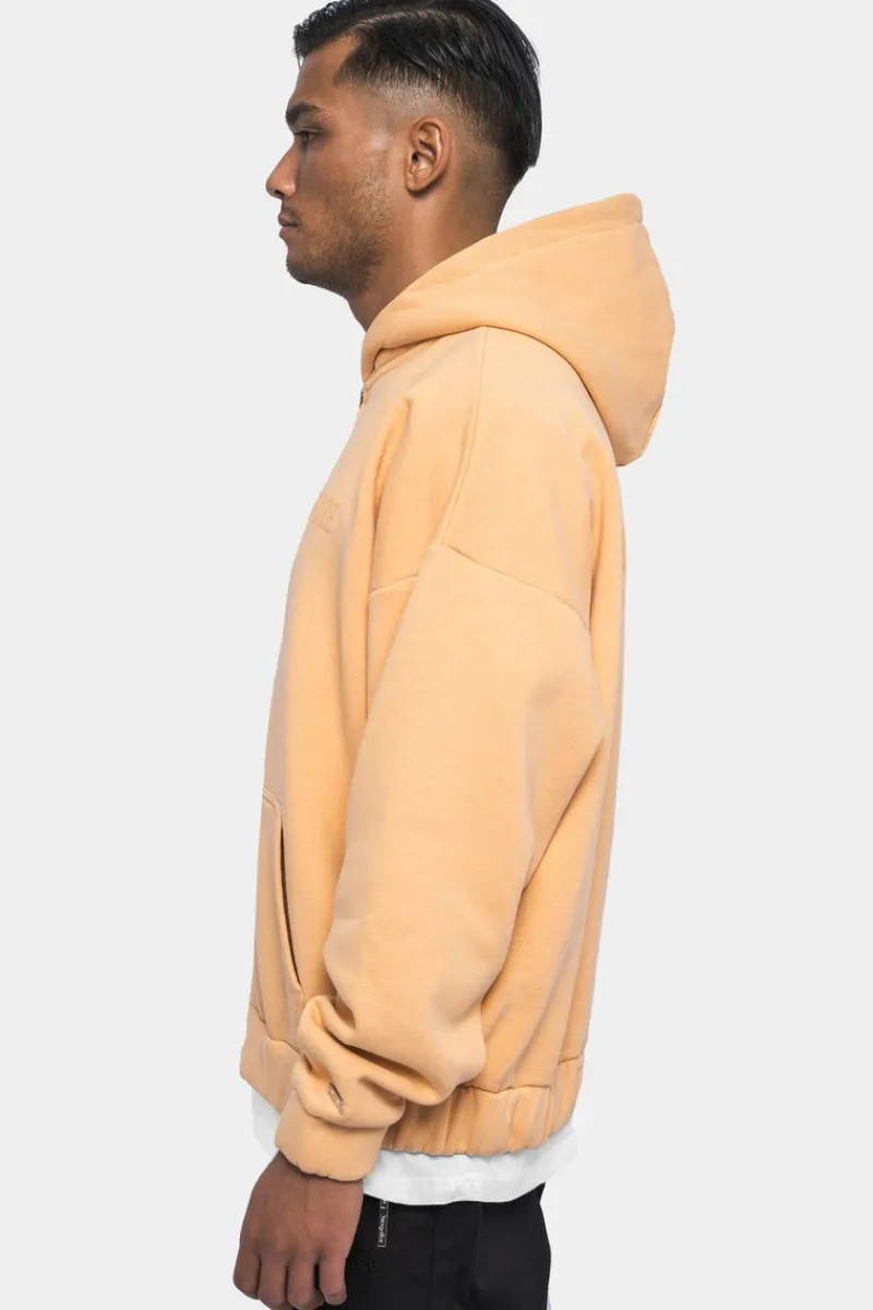 Zipper<Dropsize Super Heavy Oversized Hd Print Zip-Hoodie Washed Peach