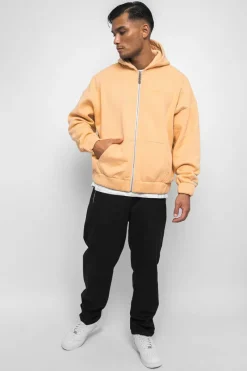 Zipper<Dropsize Super Heavy Oversized Hd Print Zip-Hoodie Washed Peach