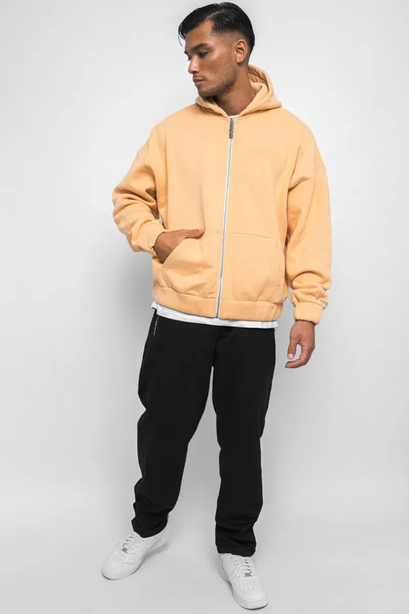 Zipper<Dropsize Super Heavy Oversized Hd Print Zip-Hoodie Washed Peach