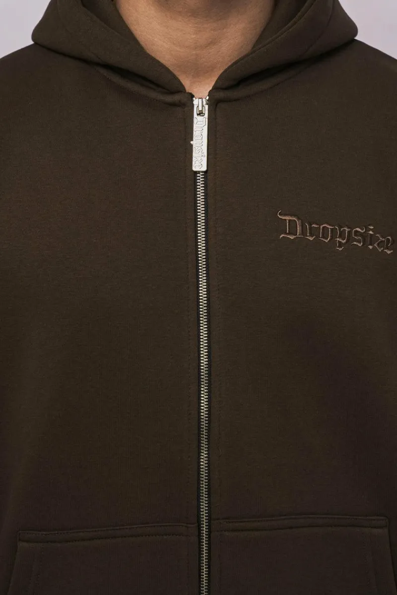 Zipper<Dropsize Super Heavy Oversized Zip-Hoodie Chocolate Brown