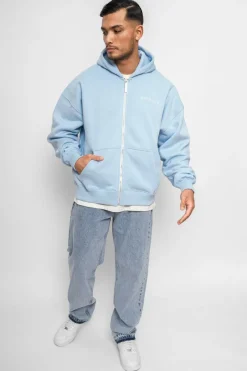 Zipper<Dropsize Super Heavy Oversize Logo Zip Hoodie Baby Blue