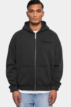 Zipper<Dropsize Super Heavy Oversize Logo Zip Hoodie Acid Washed Black