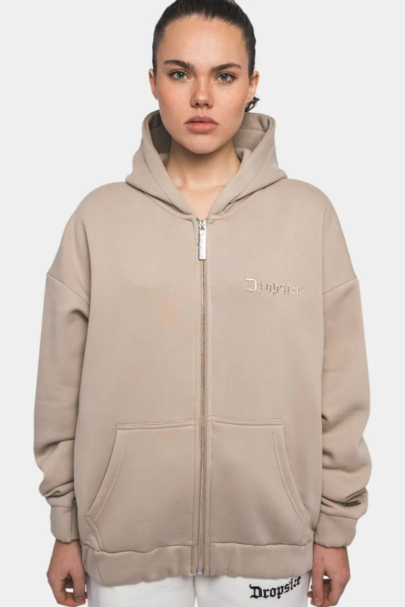 Frauen<Dropsize Super Heavy Oversize Logo Zip Hoodie Light Brown