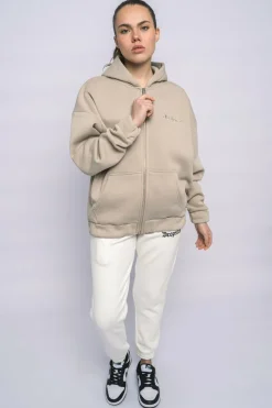 Frauen<Dropsize Super Heavy Oversize Logo Zip Hoodie Light Brown