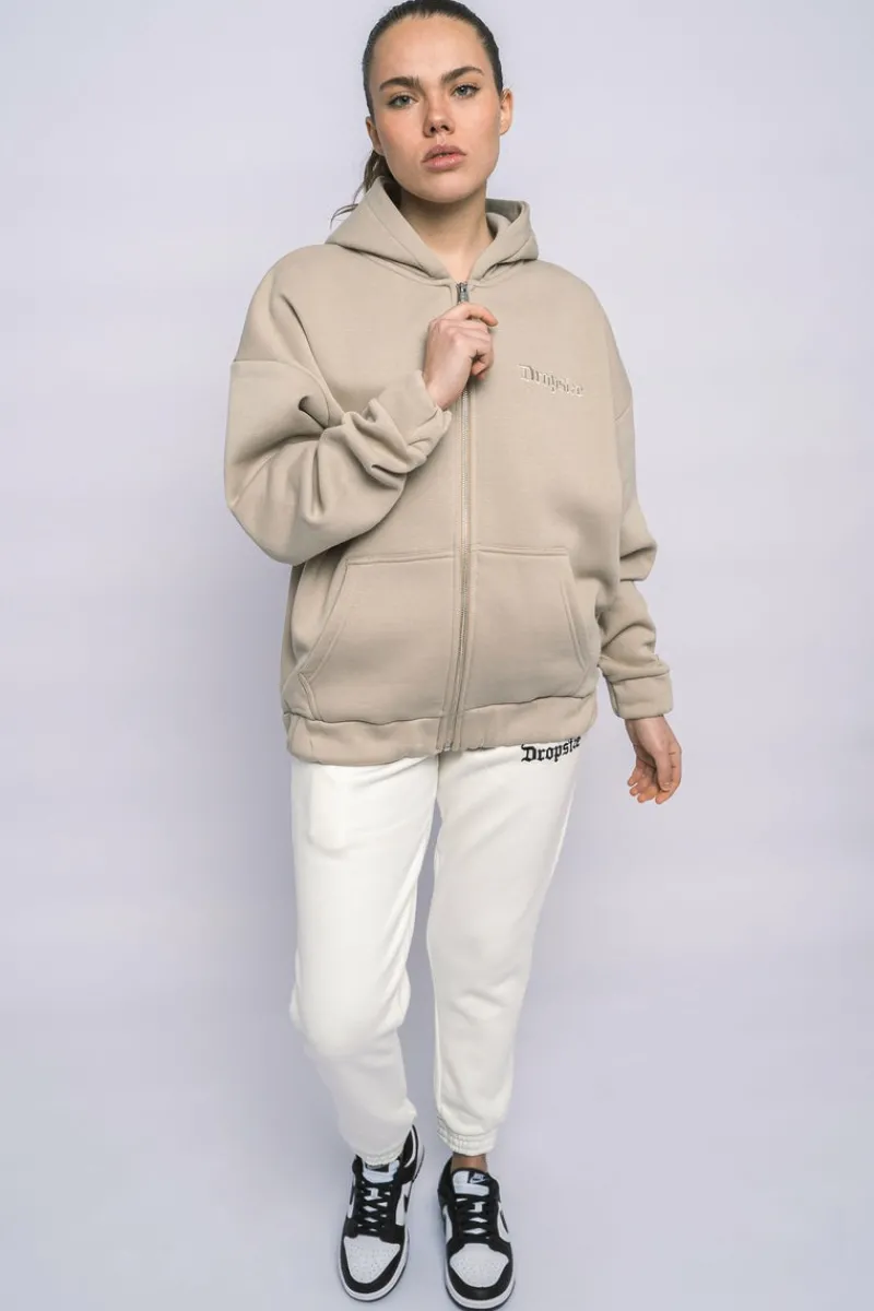 Frauen<Dropsize Super Heavy Oversize Logo Zip Hoodie Light Brown