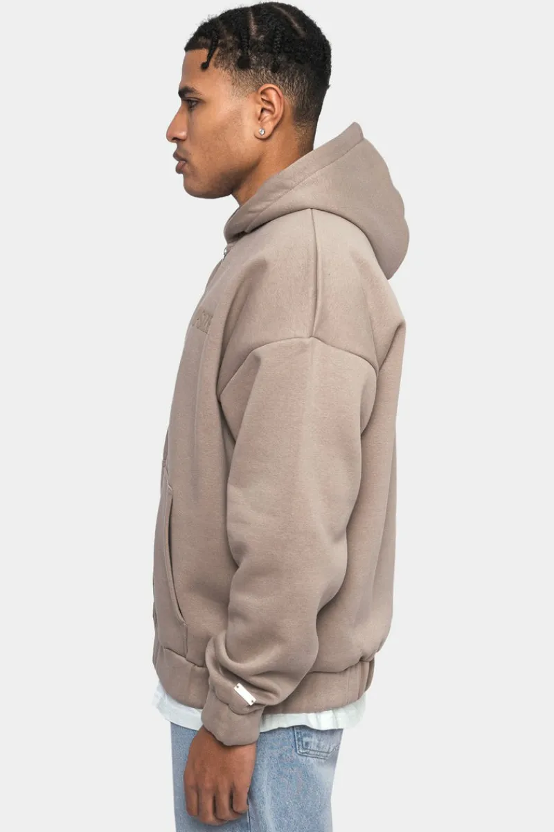 Zipper<Dropsize Super Heavy Oversize Logo Zip Hoodie Simply Taupe