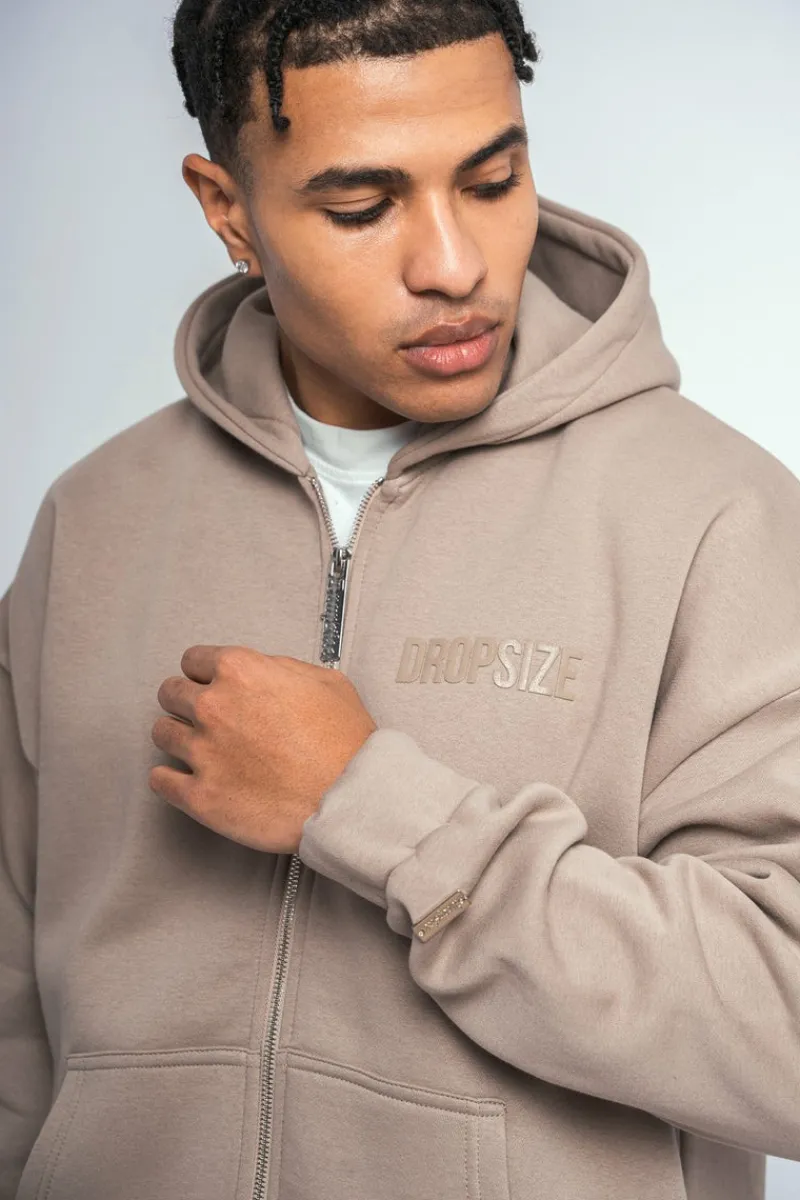 Zipper<Dropsize Super Heavy Oversize Logo Zip Hoodie Simply Taupe