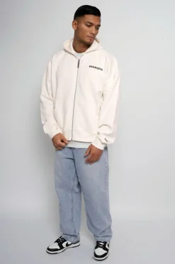 Zipper<Dropsize Super Heavy Oversize Logo Zip Hoodie Cream White