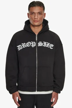 Zipper<Dropsize Super Heavy Oversize Mid Front Embo Zip Hoodie Black
