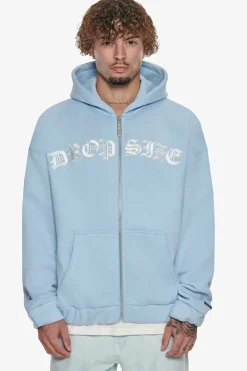 Zipper<Dropsize Super Heavy Oversize Mid Front Embo Zip Hoodie Baby Blue
