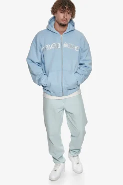 Zipper<Dropsize Super Heavy Oversize Mid Front Embo Zip Hoodie Baby Blue