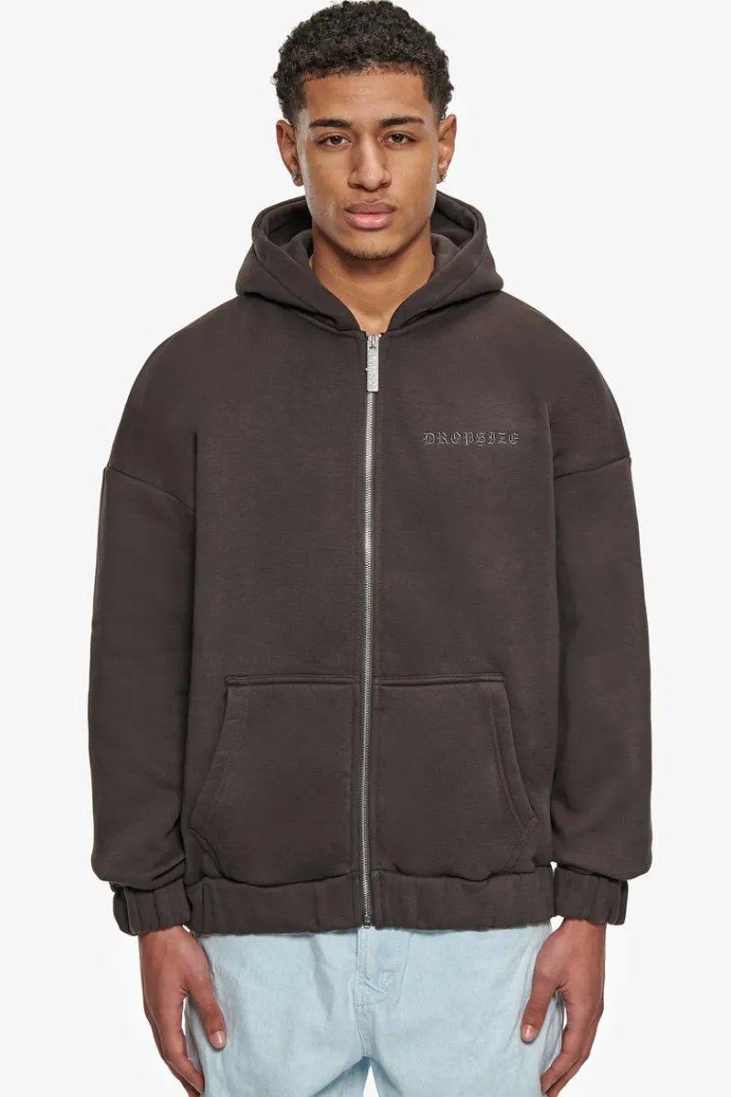 Zipper<Dropsize Super Heavy Oversize Work Smart Zip-Hoodie Washed Black