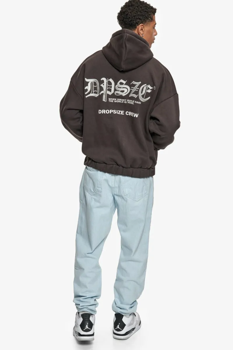 Zipper<Dropsize Super Heavy Oversize Work Smart Zip-Hoodie Washed Black